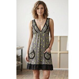 Free People Gray and Lime Green Floral Mini Dress